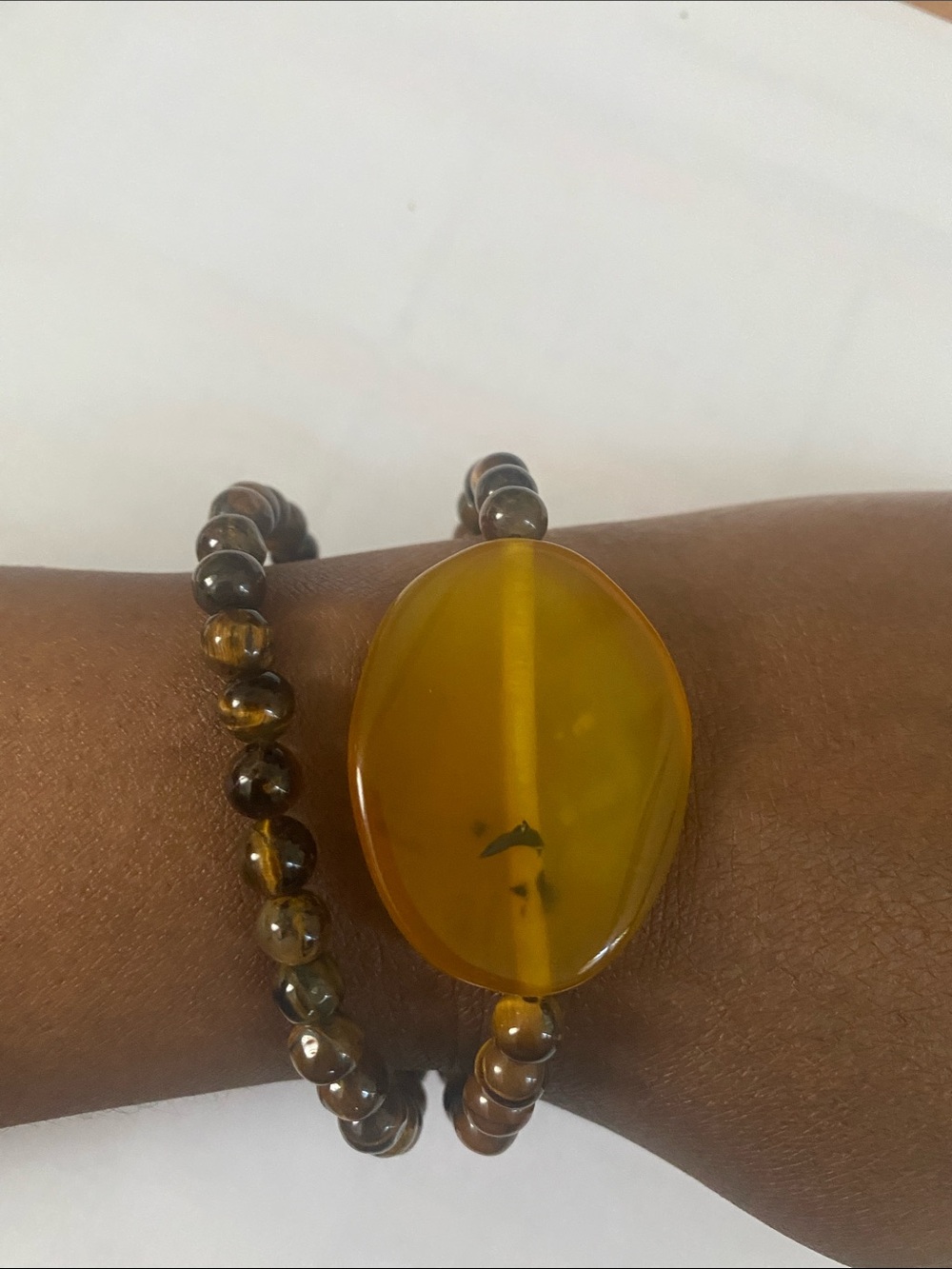 Handcrafted Amber-Tone Stretch Bead Bracelet Set for Women